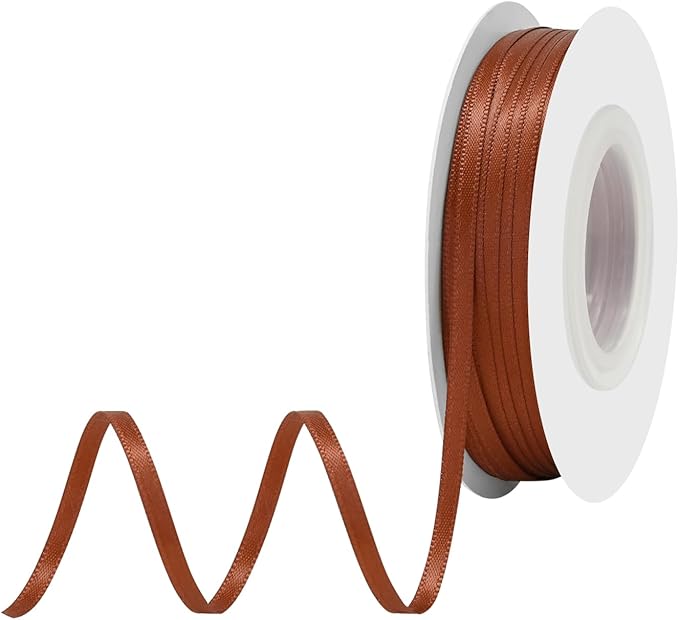 Rust Satin Ribbon 1/8" X 50 Yards Solid Color Double Faced Ribbons Perfect for Crafts Wedding Decor Bow Making Arts Sewing and More