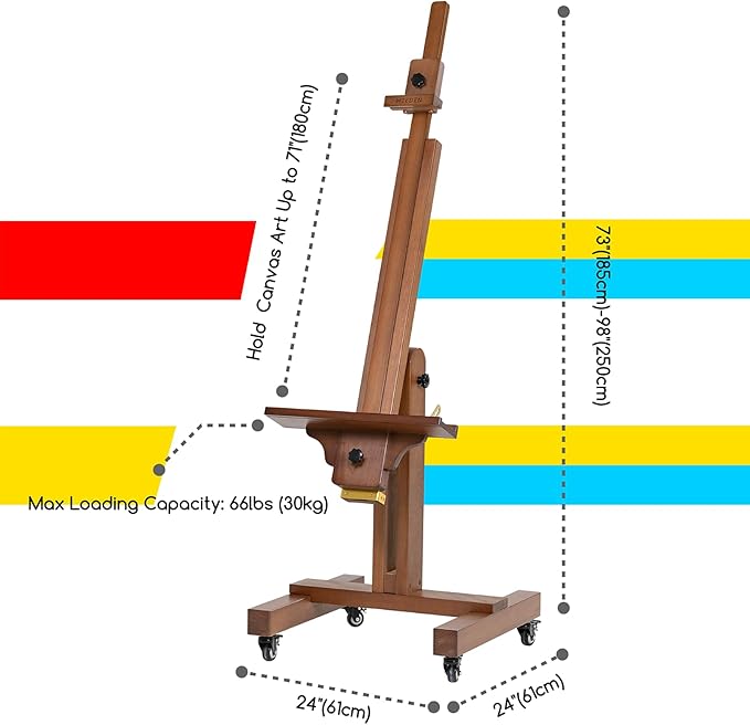 MEEDEN Extra Large Painting Easel: Solid Beech Wood Artist Studio Easel - Professional Art Easel Stand for Adults - Adjustable Movable Tilting Easels for Canvas up to 71"