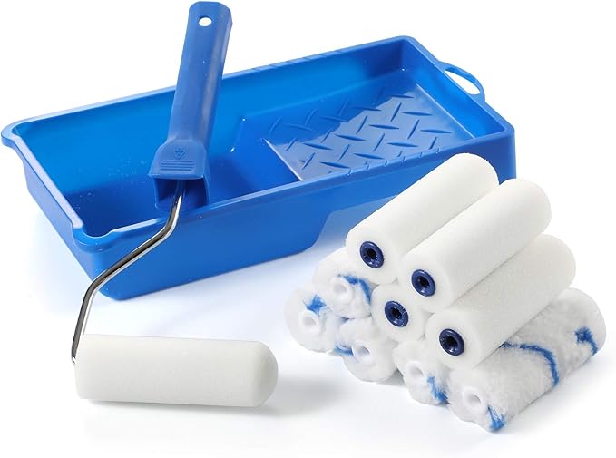 Paint Roller -Small Paint Tray Set with High-Density Foam Mini Roller Refills, Roller Frame, Paint Tray, 4" Microfiber Roller Covers, House Painting Roller Brush(12-Pack)