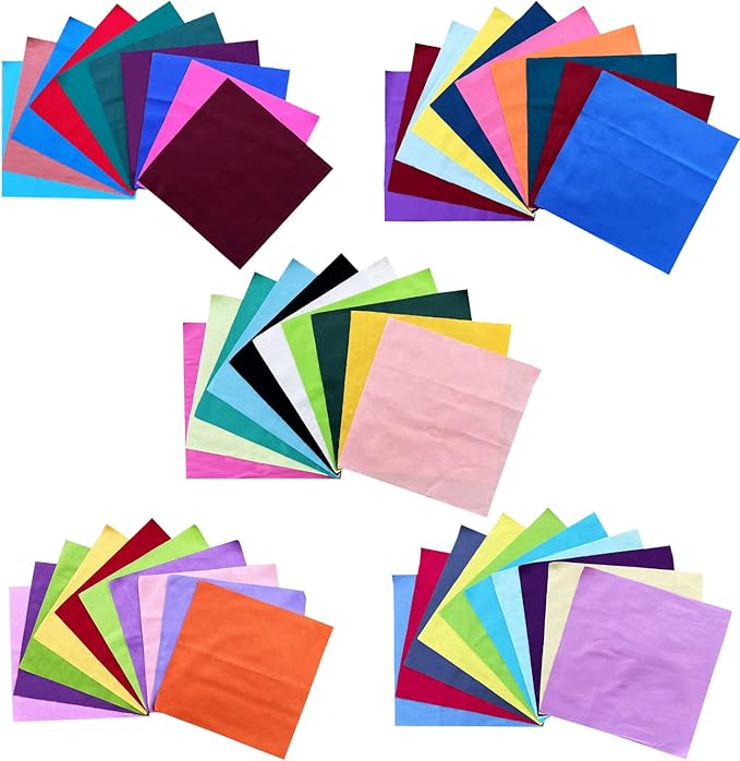 HANPATQUI 50PCS 10 x 10 inch Solid 100% Cotton Fat Quarters Fabric for Sewing and Quilting Bundles Precut Fabric Square for DIY Craft Patchwork