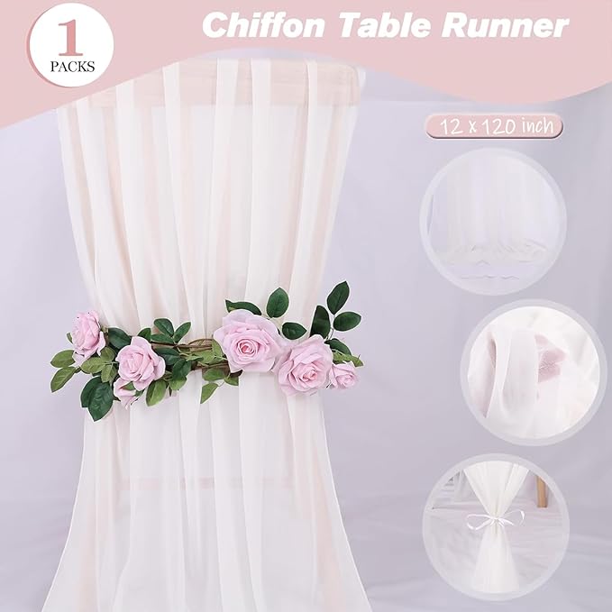 Snow White Chiffon Table Runners 10 FT Chiffon Cloth Runner for Wedding Party 12 x 120 Inches Sheer Boho Rustic Gauze Home Decor Restaurant Elegant Fabric Tabletop Runner Decorations