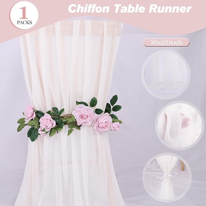 10ft White Chiffon Table Runner 30 x 120 Inches Romantic Sheer Table Runners for Wedding Party Bridal Baby Shower Birthday Holiday Decorations