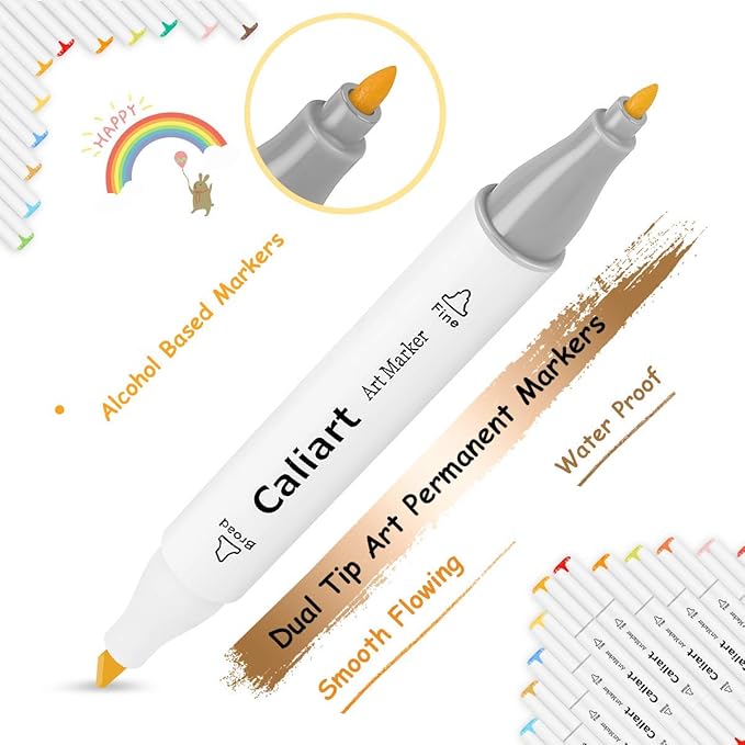 Caliart Markers, 168 Colors Dual Tip Art Markers Sketch Pens Permanent Alcohol Based, with Case for Adult Artist Halloween Drawing Sketching