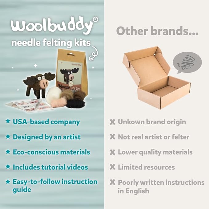 Woolbuddy Needle Felting Kit for Beginners & Adults – DIY Black Cat Animal Craft Kit – Complete Starter Kit with Wool, Needles & Step-by-Step Instructions