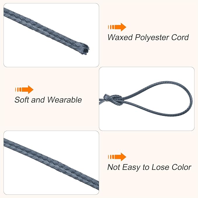MECCANIXITY Waxed Cord 1mm Waxed Polyester Cord 175 Yard Wax String for Bracelet Making,Necklaces, Beading,Jewelry Making and DIY Crafts(Dark Grey)