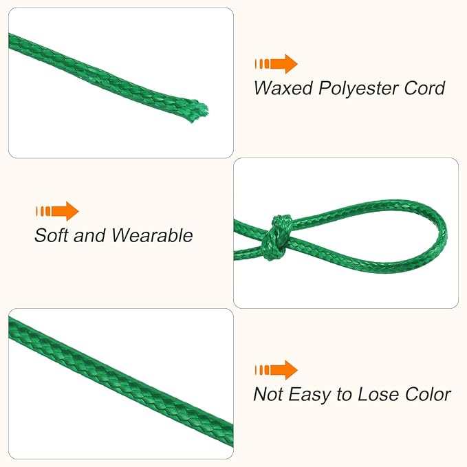 MECCANIXITY Waxed Cord 2mm Waxed Polyester Cord 98 Yard Wax String for Bracelet Making, Necklaces, Beading, Jewelry Making and DIY Crafts(Dark Green)