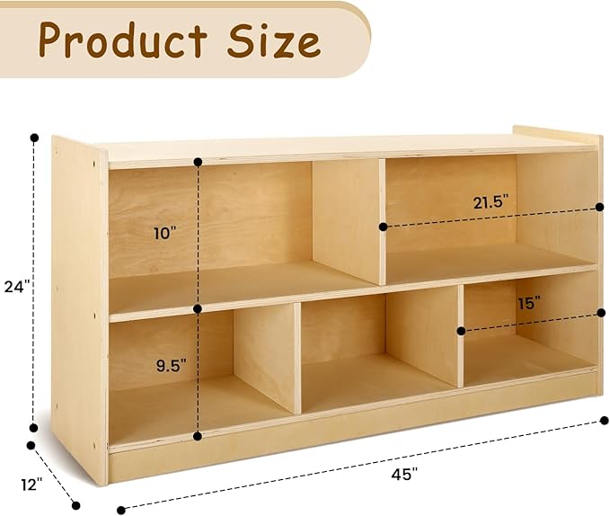 wingyz Wooden Storage Cabinet, 5-Section Montessori Bookshelf, Kids Toy Storage Organizer Book Shelf for Kids Rooms, Classroom, Playroom, Nursery, Preschool Book Shelves