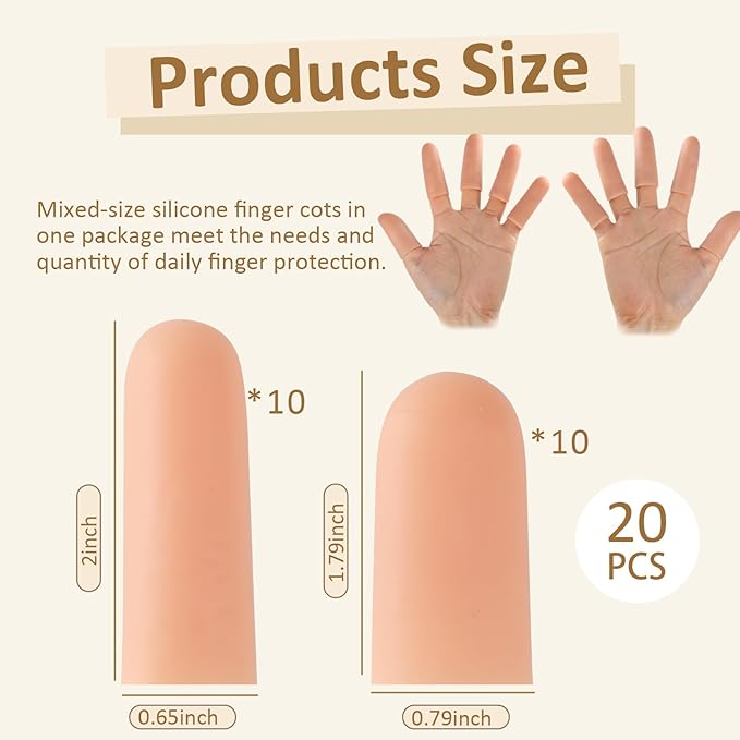 Gel Finger Cots, Silicone Finger Protectors, Fingertip Bandages Band-aids for Dry Skin, Cracked Fingertip Treatment,Thumb Protector Covers for Hand Eczema Finger Arthritis (20pcs)
