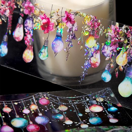 6 Rolls Holographic PET Tape Stickers for Journaling,Romantic Lights Series Glitter Washi Tape,Self-Adhesive Vintage Washi Tape Stickers,Decorative Tape for Scrapbook Photo Album Gift Wrap DIY Crafts