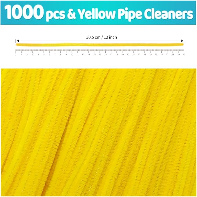 Iooleem 1000pcs Yellow Pipe Cleaners, Chenille Stems, Pipe Cleaners for Crafts, Pipe Cleaner Crafts, Art and Craft Supplies.