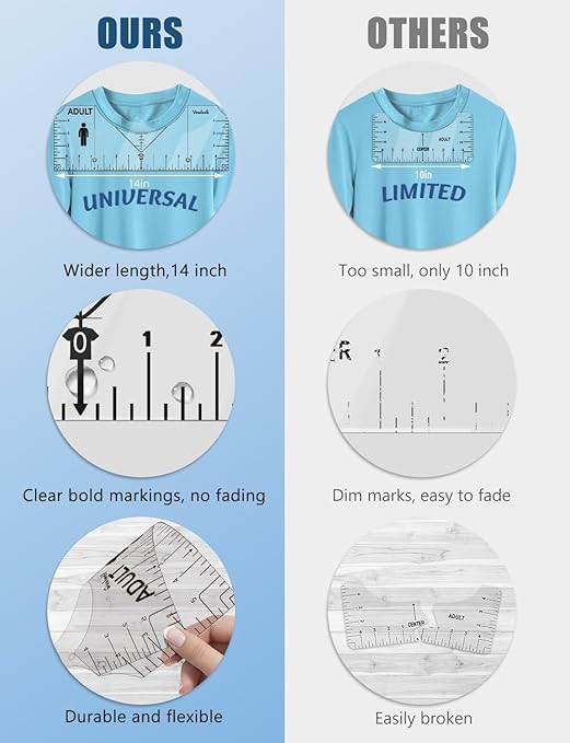 Vowlove Tshirt Ruler Guide for Cricut Heat Press, Shirt Measurement Tool Vinyl Alignment Placement Center Design DTF Template Left Pocket Logo, Sublimation Accessories Iron on HTV Heat Transfer Vinyl