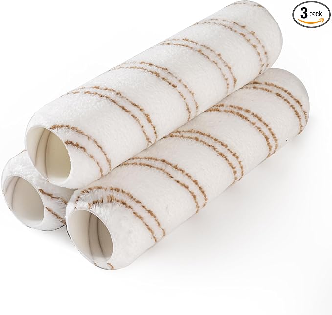 Mister Rui 9 Inch Microfiber Roller Covers 3-Pack, 3/8" Nap Sleeves for Walls & Ceilings, Reusable Paint Rollers for Smooth Finish