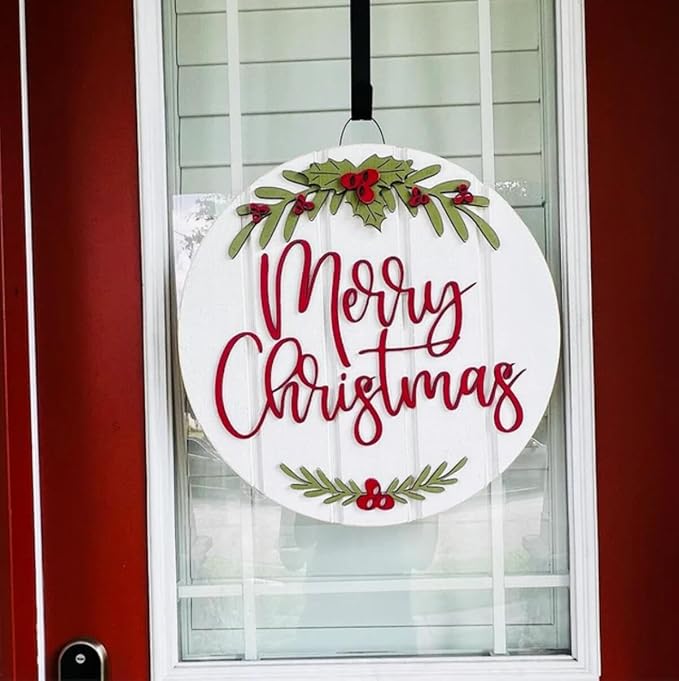 Christmas Stencil for Painting on Wood 12" Merry Christmas Doormat Stencils for Crafts Reusable Holiday Stencil Drawing Templates for Door Hanger Porch Wreath Decor
