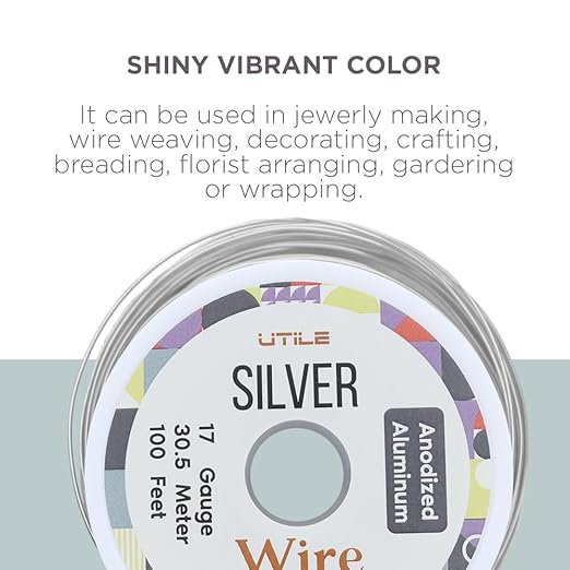 UTILE Armature Aluminum Wire 100 ft 17 Gauge 1.4 mm Anodized Craft Bendable Wire – Sculpting Metal Silver for Bonsai Trees, Clay, Crafts, Plants, Gardening, Beading and Jewelry Making (Silver)