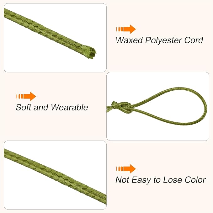 MECCANIXITY Waxed Cord 1.5mm Waxed Polyester Cord 175 Yard Wax String for Bracelet Making,Necklaces, Beading,Jewelry Making and DIY Crafts(Army Green)