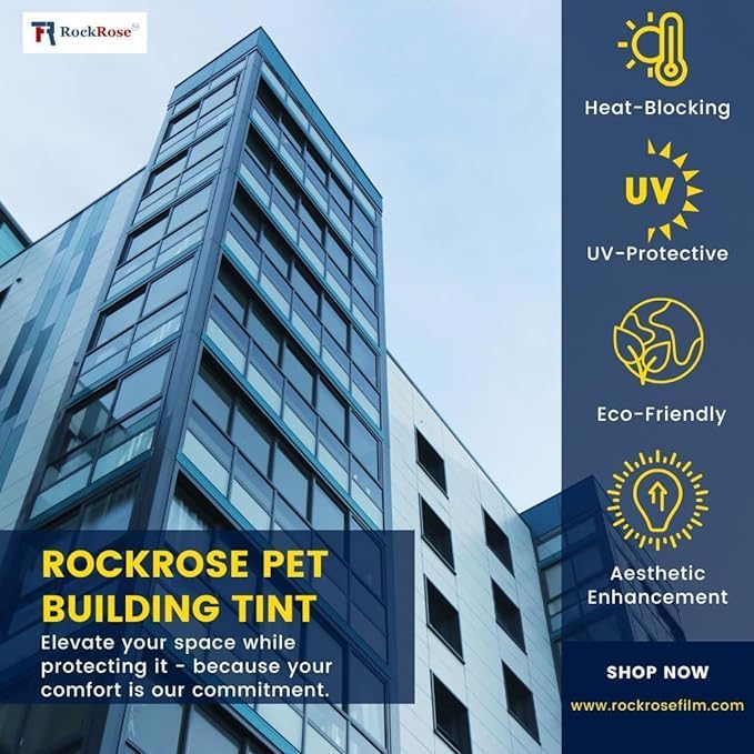 Rockrose Professional Building Window Tint Film – One Way Privacy Window Film for Home Offices Heat Blocker Reflective Adhesive Mirror Tint with 99% UV Block – Green-Silver 24in x 15FT