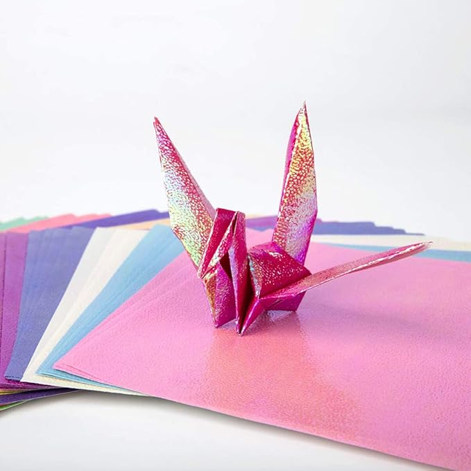 STOBOK 100pcs Shiny Origami Paper Iridescent Paper Square Shiny Folding Decoration for Crafts Projects (15cm, 10 Colors)