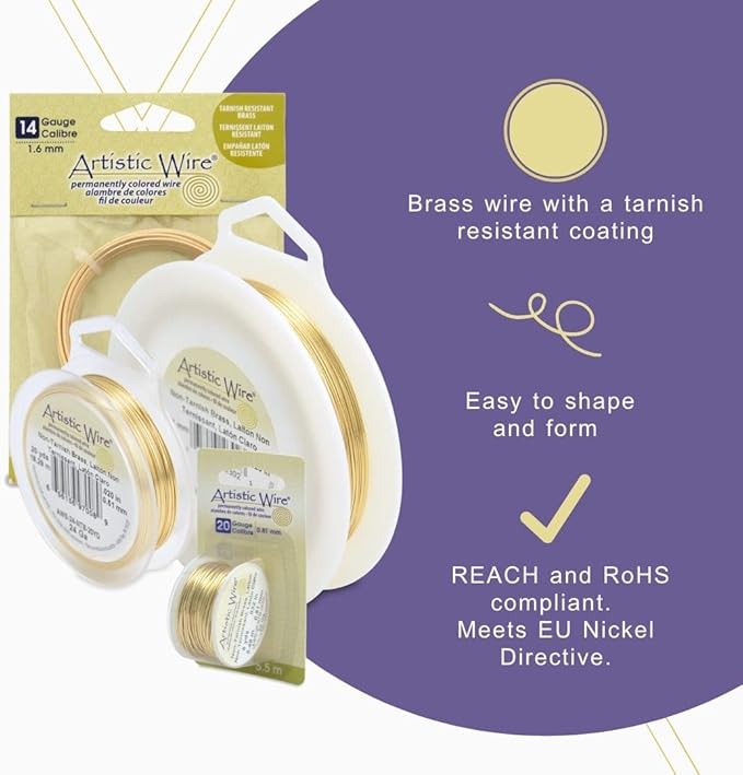 Artistic Wire, 24 Gauge Tarnish Resistant Brass Craft Wire, 205 ft