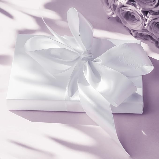 LIUYAXI White Double Faced Satin Ribbon, 3/8" X Continuous 25 Yards, Ribbons Perfect for Gift Wrapping Bows Bouquet Wedding Decor DIY Craft and More