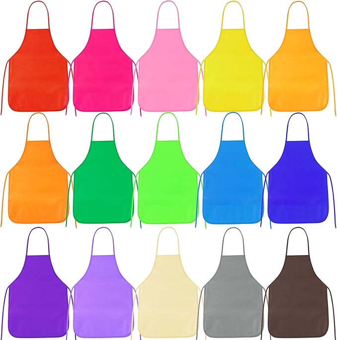 PLULON 20 Pcs Kids Aprons for Art Painting, Bulk for Craft, Home, Kitchen, Classroom, Party Supplies