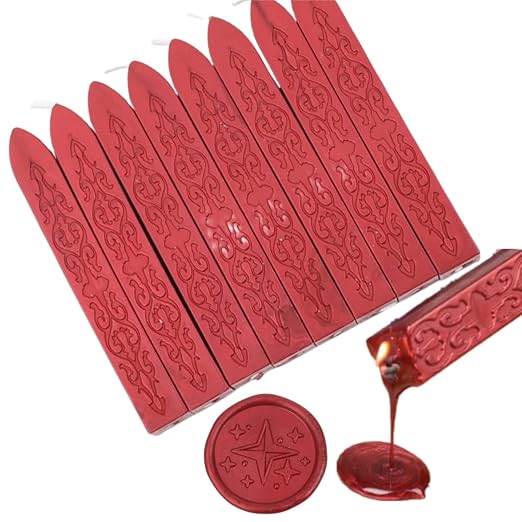 8Pcs Sealing Wax Sticks with Wicks, Wine Red Waxs Seal Stick Great for Letter Seals Waxing Stamp Wedding Invitations, Packaging Decoration (8)