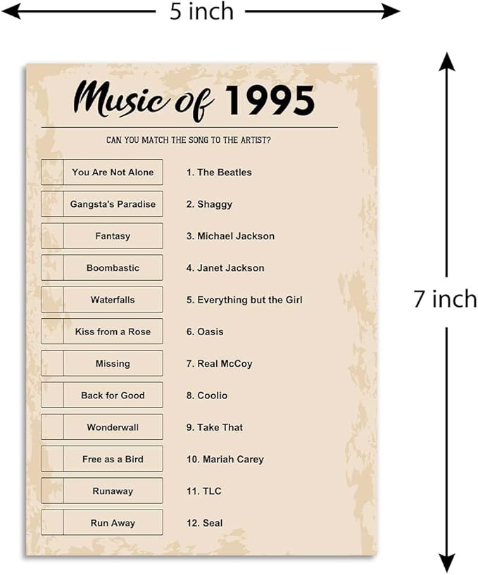 QUPT 30th Birthday Party Games, Music of 1994 Games, Birthday Party Supplies for Adults, Fun 1994s Party Game，Pack of 30 Cards