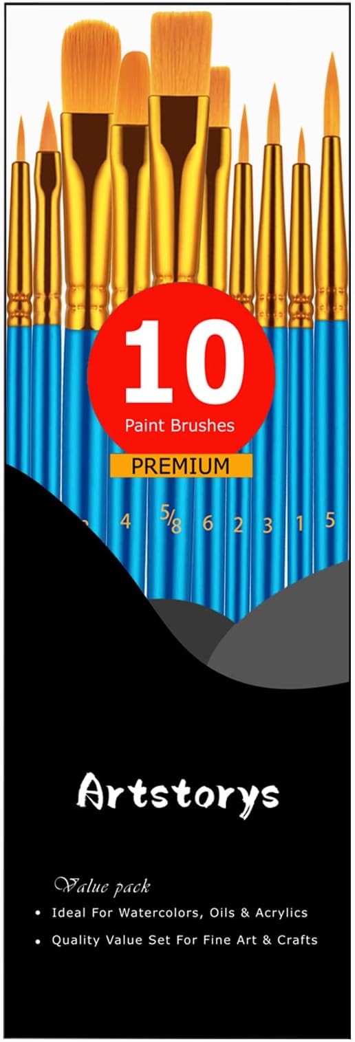 Paint Brush Set, 10 Pcs Paint Brushes for Acrylic Painting, Round Pointed Tip Detail Small Paint Brush for Oil Watercolor Canvas Face Body Boards Rock, Kids Adult Drawing Arts Crafts Supplies, Blue