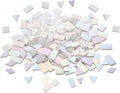 Lanyani Glass Mosaic Tiles for Art Crafts,4 Shapes Mixed Tiffany Stained Glass Pieces,200 Pieces,Square/Rectangle/Diamond/Triangle,Iridescent White