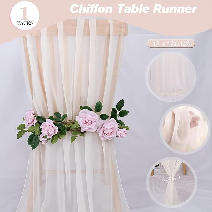 Ivory Chiffon Table Runners 10 FT Chiffon Cloth Runner for Wedding Party 12 x 120 Inches Sheer Boho Rustic Gauze Home Decor Restaurant Elegant Fabric Tabletop Runner Decorations