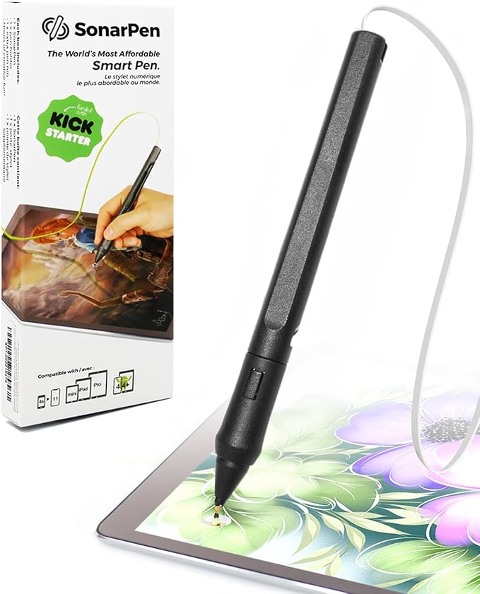 SonarPen - Pressure Sensitive Smart Stylus Pen with Palm Rejection and Shortcut Button. Battery-Less. Compatible with Apple iPad/iPhone/Android/Switch (White)
