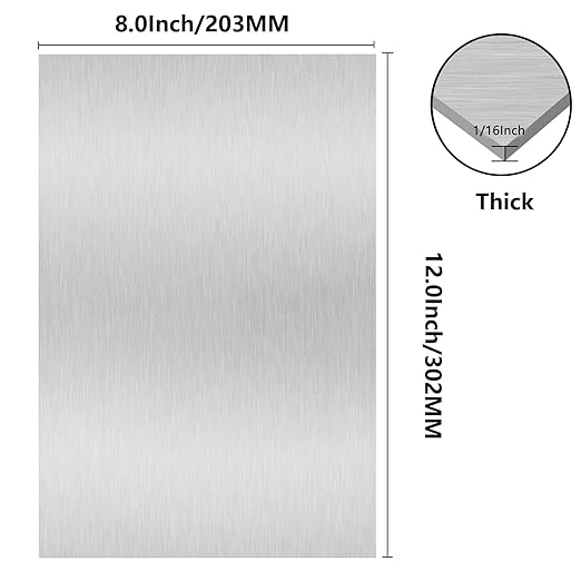6061 T651 Aluminum Sheet Metal 8" x 12" x 1/16"(0.06”) Thin Aluminum Plate Flat Stock Covered with Protective Film 1.5MM Heat Treatable Rectangle Aluminum Metal Plate for Crafting, lndustry