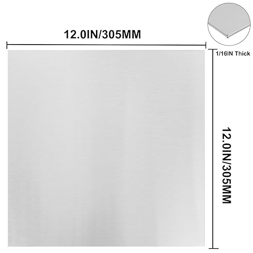430 Stainless Steel Sheet Metal 12" x 12" x 1/16" Inch Metal Plates for Magnetic Mount Board Wall 16GA(1.70MM) 430 Stainless Steel Shim Stock Plates Metal Sheets for Crafting, Kitchen, Office