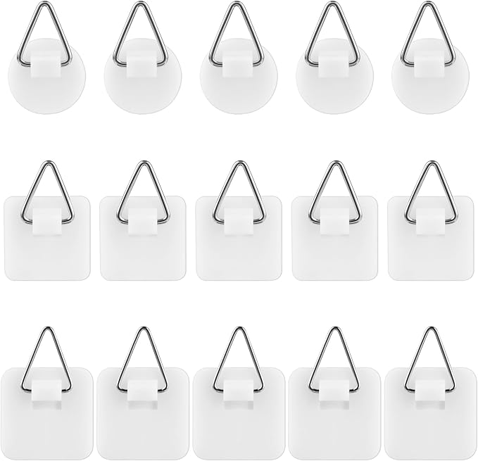 simarro 15PCS Adhesive Picture Hanger, Picture Hanging Hooks Without Nails Foamboard Pictures Hanging Hooks Plate Hangers for The Wall for Plate Frame Wall Art Decor Bathroom Closet(Round Square)