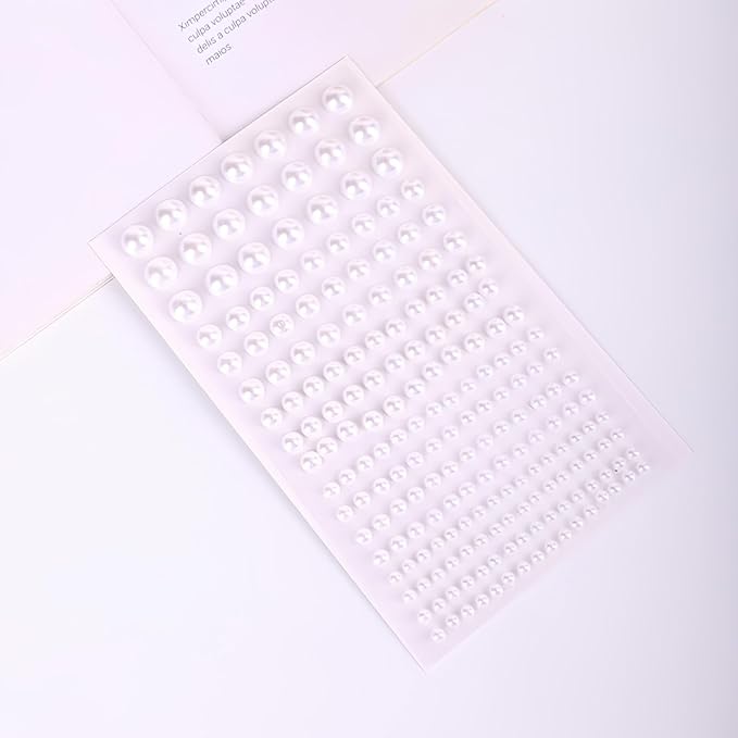 Self Adhesive Face Gems and Pearls for Makeup, Festival Jewels, Hair Gems Pearls, 3/4/5/6/8 mm Round Rhinestone Stickers for Face, Eye, Makeup, Body, Crafts 591Pcs (04_White Pearl)