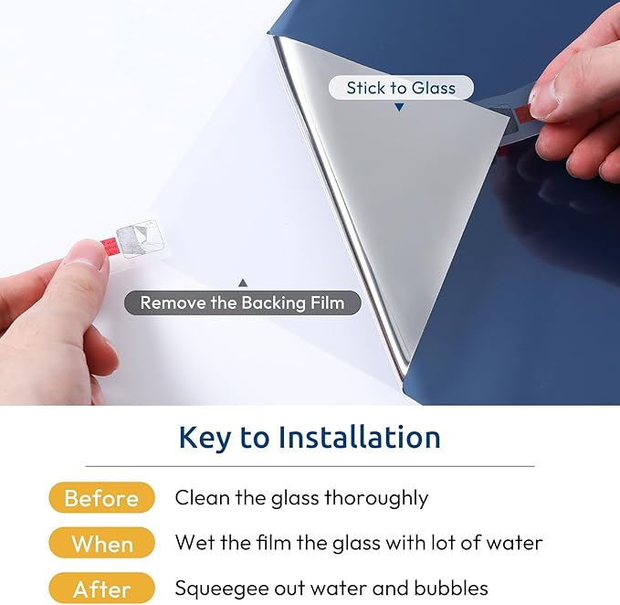 rabbitgoo Window Privacy Film One Way Window Tint for Home, Removable Reflective Heat Sun Blocking Anti UV Glass Door Covering, Mirror Tinting Film House Office, 17.5 in X 13.1 Feet, Blue Silver