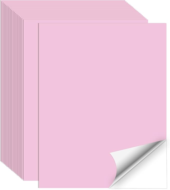 Printable Sticker Paper, 20 Sheets Pink Printable Sticker Paper, Laser/Inkjet Printing- Matte Pink, Letter Size (8.5" x 11")