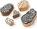 Floral Design Wooden Stamp Block for Printing - Handcarved Printing Stamps for Scrapbooking/Fabric Textile/Clay/Pottery Craft/Tattoo (Set of 5) Hashcart®