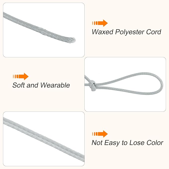 MECCANIXITY Waxed Cord 0.5mm Waxed Polyester Cord 175 Yard Wax String for Bracelet Making, Necklaces, Beading, Jewelry Making and DIY Crafts(Light Grey)