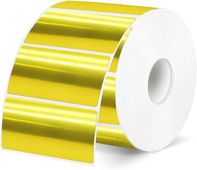 2x1 Inch Thermal Labels, Holographic Gold Thermal Printer Stickers, Waterproof Self-Adhesive Shipping Label Printer Sticker for Barcode, Name, Address, 300 Labels/Roll