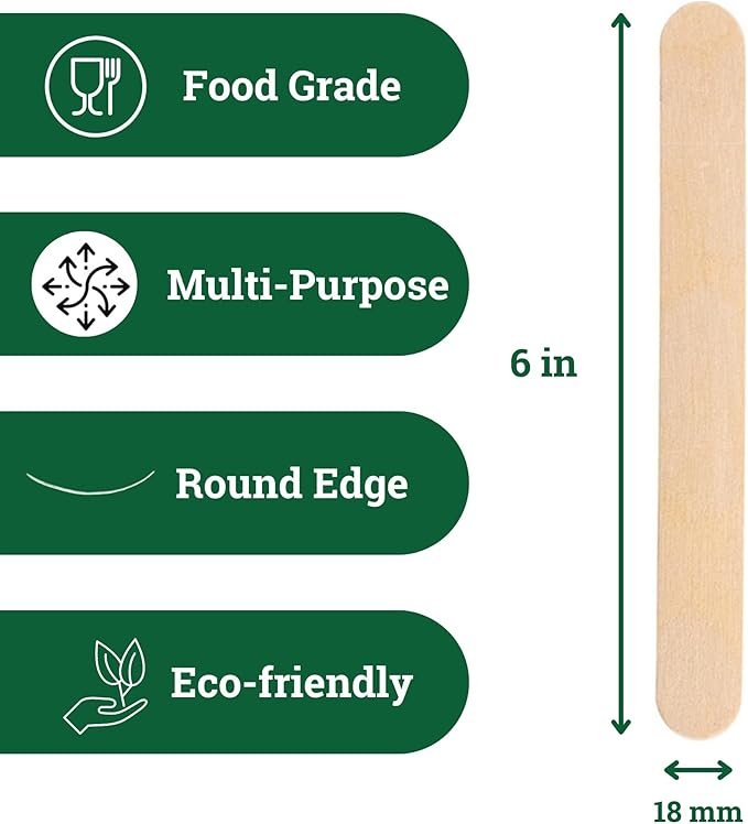 Jumbo 6 Inch Wooden Multi-Purpose Popsicle Sticks,Craft, Ice Cream, Wax, Waxing, Tongue Depressor Wood Sticks [100 Count]