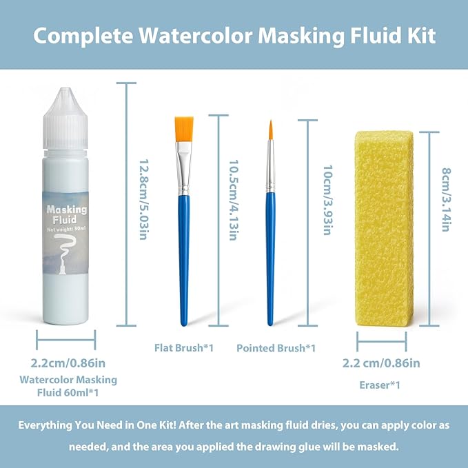 Blue Masking Fluid for Watercolor Painting 30ml, Resistant Ink and Pouring Paint, Watercolor Masking Fluid Keeps Areas Colorless and Edges Sharp
