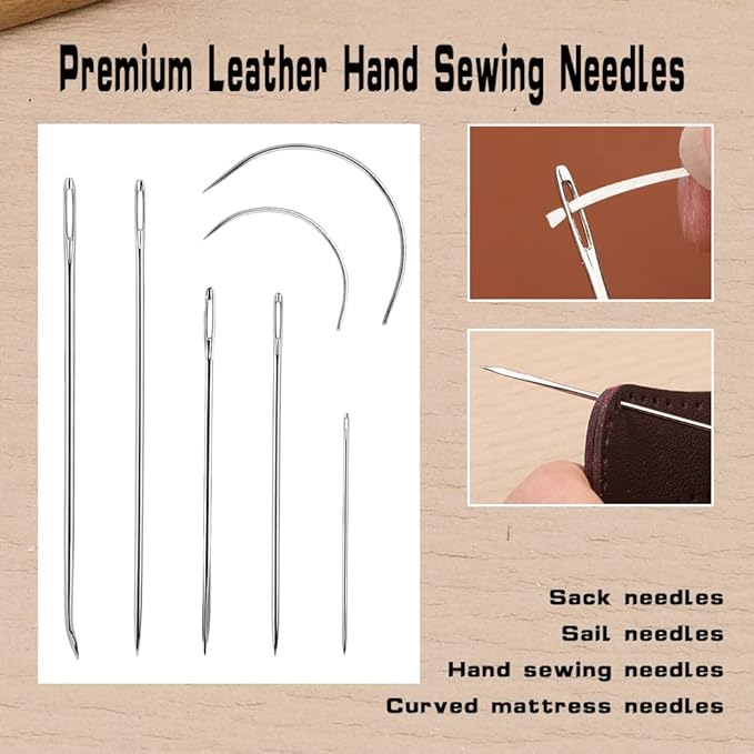 Ftyiwu Waxed Thread 55 Yards, Leather Sewing Waxed Thread with Hand Sewing Needles for Home Upholstery Carpet Leather Canvas Repair and Sewing (Original White)