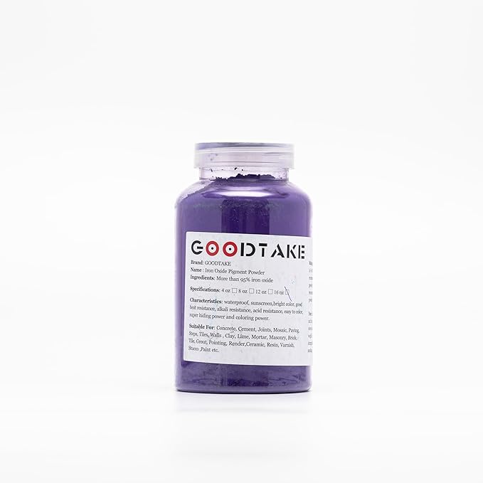GOODTAKE Purple Iron Oxide, Concrete Pigments for Artistic and Decorative Painting, Cement Dye for Concrete, Clay, Lime, Tile, Mortar, Grout, Plaster, Masonry, Paint (Purple, 16 oz)
