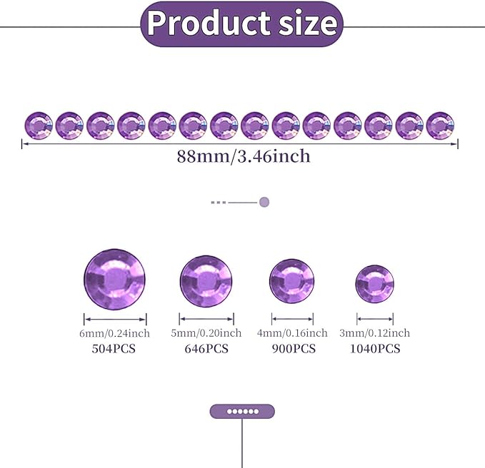 3090 Pcs 4 Sheets Rhinestone Stickers 3/4/5/6 mm Self Adhesive Craft Rhinestones Gems for Face Eyes Makeup Hair Body (Lightpurple-3/4/5/6mm)