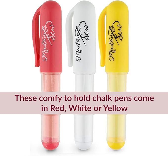 Madam Sew Fabric Chalk Markers for Sewing & Quilting | Refillable Tailors Chalk for Fabric Marking with Dosing Wheel | Ideal for Marking on Cotton, Knit, Suede (White)