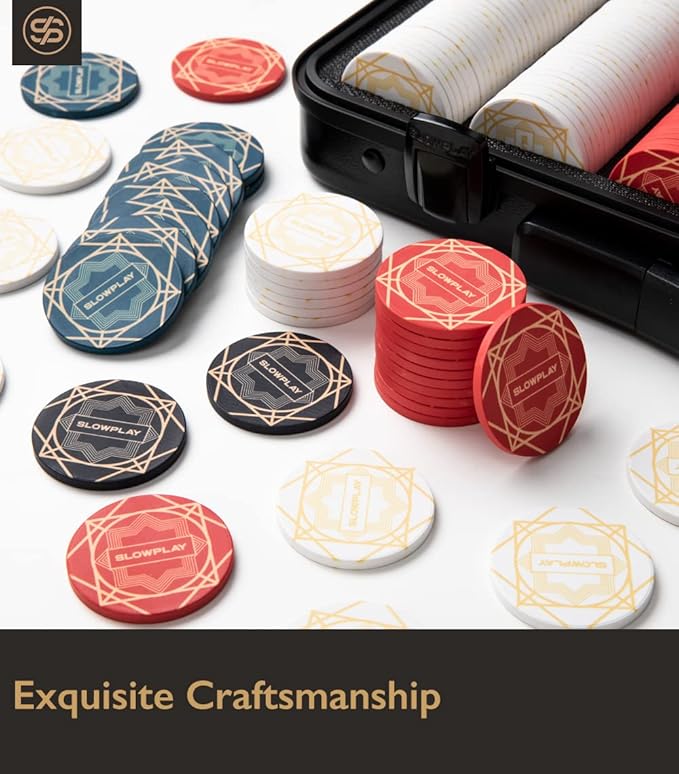 SLOWPLAY Nash Ceramic Poker Chips in Bulk, Casino Grade Ceramic 10-Gram Poker Chip for Texas Hold'em, 39mm Professional Chips Pack of 50 with Denomination of 100