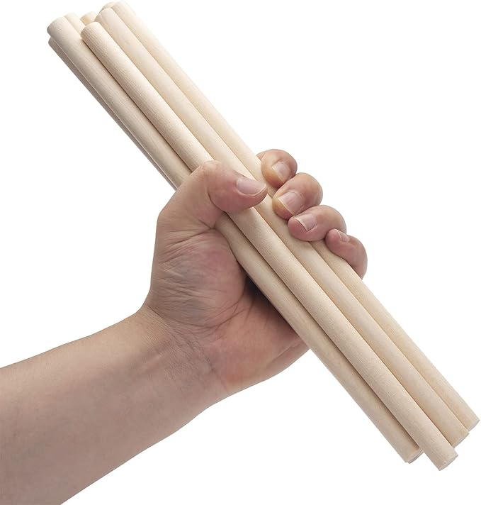 20 PCS Wooden Dowel Rods Wood Macrame Dowels 1/2x 12 inch, Round Wooden Sticks for Crafts, Unfinished Hardwood Sticks for Arts and DIYers, Crafting, Tiered Cake Support and Wedding Ribbon Wands