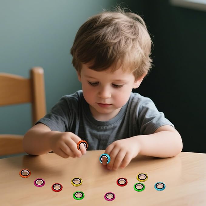 Fidget Toys Sensory Ring for Kids, Finger Spinner Rings Quiet Finger Spinne Fun Fidgets for Student Classroom Prize Stocking Stuffers (12PCS)
