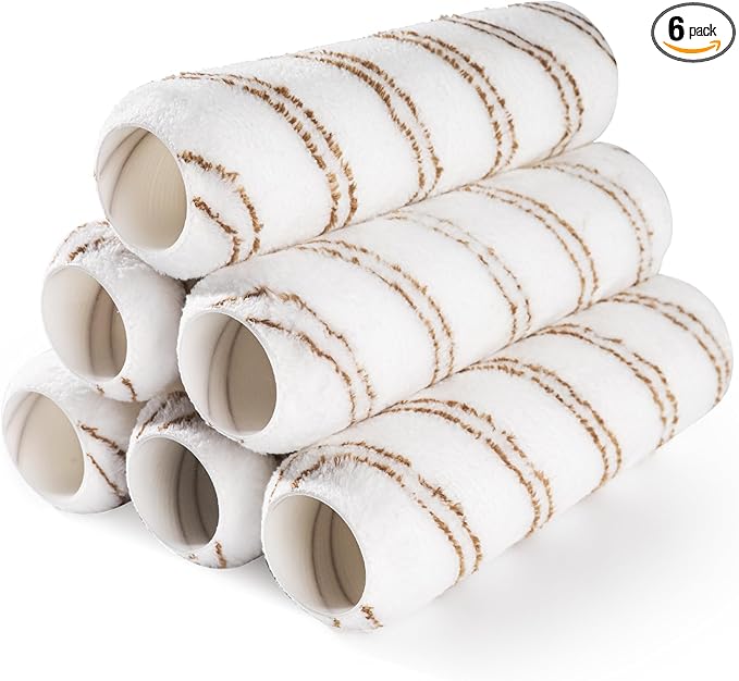 Mister Rui Paint Rollers, 6 Pack, 9 Inch Microfiber Paint Roller Covers, 10 mm Nap, Paint Rollers for Painting Walls, Paint Roller Sleeves, Painting Supplies for House Painting