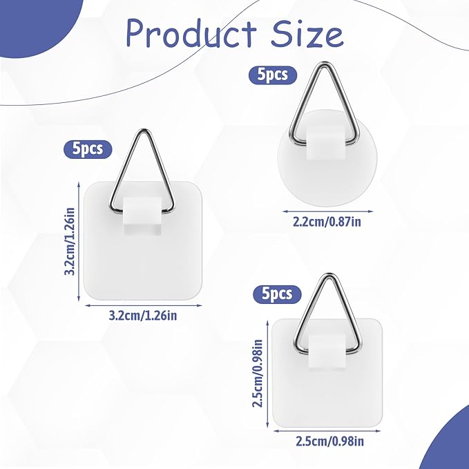 simarro 15PCS Adhesive Picture Hanger, Picture Hanging Hooks Without Nails Foamboard Pictures Hanging Hooks Plate Hangers for The Wall for Plate Frame Wall Art Decor Bathroom Closet(Round Square)